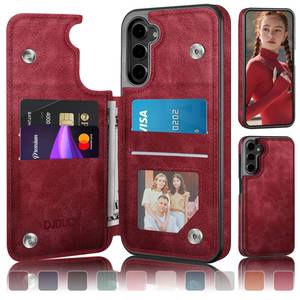 lot 14124 image: DJDUCK Wallet Case for Samsung Galaxy S23 with Card Holder RFID Blocking Red