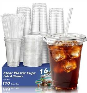 lot 19016 image: Voatree Clear Plastic Cups 16 oz with Lids and Straws, 110 Pack