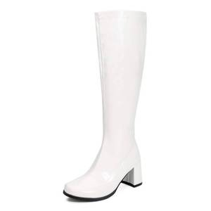 lot 19026 image: LIURUIJIA Womens Knee High Gogo Boots White Square Toe Block Heel Size 9.5