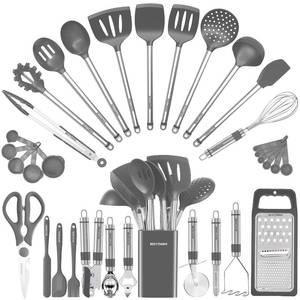 lot 19041 image: BESTZMWK Silicone Kitchen Utensil Set 33 Piece Stainless Steel Handle Grey