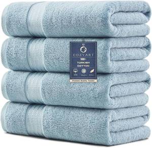 lot 19056 image: COZYART Bath Towels 4 Pcs 27x54 650 GSM Turkish Cotton Light Blue