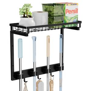 lot 19058 image: MAYZOLOP Broom Holder Wall Mount Mop Organizer 4 Grippers 3 Hooks