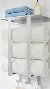 lot 19080 image: Bethom Wall Mounted Towel Rack with Shelf and 3 Hooks, Brushed Metal