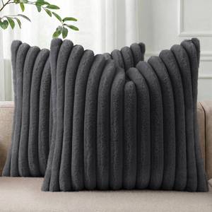 lot 20077 image: Pallene Dark Grey Faux Fur Decorative Throw Pillow Covers 18x18 Set of 2