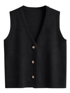 lot 20103 image: LILLUSORY Womens Sweater Vest V Neck Striped Button Up Sleeveless Top Small