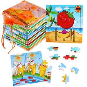 lot 20107 image: SANNIX Wooden Jigsaw Puzzles 12 Pack Fruit and Vegetable Ages 3-5