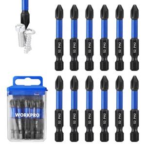 lot 20112 image: WORKPRO 12Pc 2 Inch PH2 Magnetic Impact Phillips Screwdriver Bit Set