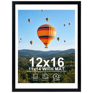 lot 20113 image: JCJMY Black Picture Frame 12x16 with 11x14 Mat Plexiglass