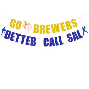 lot 20115 image: Halysen Go Brewers Better Call Sal Party Banner Gold Blue Glitter Baseball