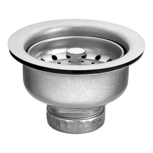 lot 20124 image: Moen Drop-In Basket Strainer with Drain Assembly 3-12 Inch Satin 22037