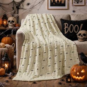 lot 20126 image: Horaldaily Faux Fur Throw Blanket Halloween Ghost Beige 50x60
