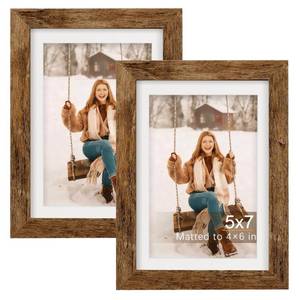lot 20128 image: TOFOREVO Picture Frames 5x7 with 4x6 Mat Set of 2, Rustic Brown