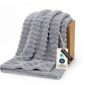 lot 20129 image: Bedsure Striped Flannel Fleece Blanket Twin XL 66 X 90 In Light Grey