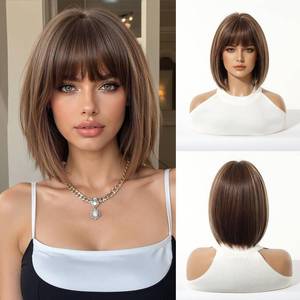 lot 20158 image: Esmee Short Straight Mixed Brown Bob Wig for Women with Bangs 10in