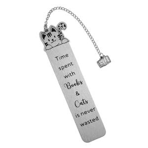 lot 20181 image: Lasuroa Cat Metal Bookmark with Book Charm Pendant, Zinc Alloy Reading Tool
