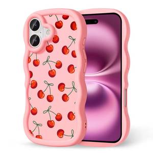 lot 20194 image: CASBST Phone Case iPhone 16 Silicone Wavy Frame Bow Cherry Pattern