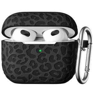 lot 20210 image: DGege Leopard Engraved Silicone Case with Keychain for AirPods 3rd Gen Black