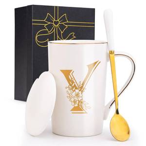 lot 20212 image: Letter Y Personalized Initial Coffee Mug With Flower 14 Oz Matte White