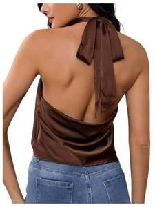 lot 20218 image: MakeMeChic Womens Satin Silk Halter Open Back Tank Top Medium