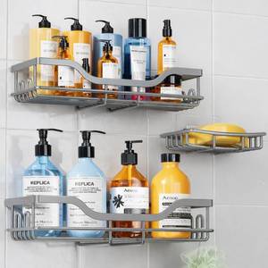 lot 20248 image: OMAIRA 3-Pack Shower Caddy Adhesive No-Drill Stainless Steel Grey