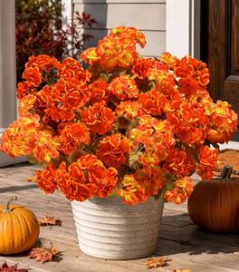 lot 20252 image: HyeFlora Artificial Geraniums Outdoor Silk Fall Flowers 6 Bundles Mix