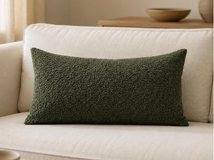 lot 10113 image: JoraLion Green Textured Lumbar Pillow Cover with Zipper