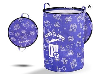 lot 11225 image: Werduoland Blue Collapsible Recycling Bin w Zippered Lid and Handles