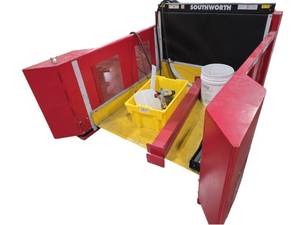 lot 218 image: Southworth Hydraulic Lift Table w Hand Control Pendant  Model ROLLC2.5-28