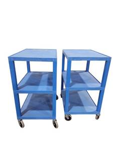 lot 259 image: (2) Uline Blue 3-Shelf Plastic Utility Carts on Casters
