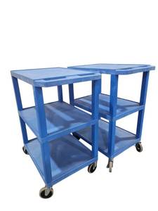 lot 263 image: (2) Uline Blue 3-Shelf Plastic Utility Carts on Casters
