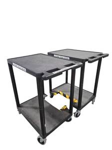 lot 279 image: Pair of Luxor 2-Shelf Black Plastic Utility Carts w 5in Swivel Casters