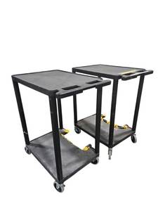 lot 280 image: Lot of 2 Luxor Black 2-Shelf Utility Carts on 4in Swivel Casters