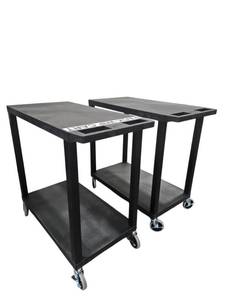 lot 281 image: Pair of Tubstr 2-Shelf Black Plastic Utility Carts w Locking Casters