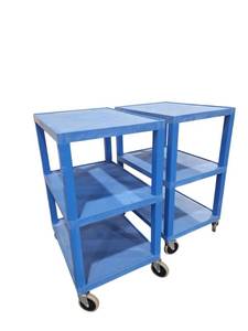 lot 252 image: (2) Uline Blue 3-Shelf Plastic Utility Carts on Casters