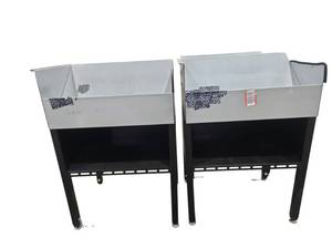 lot 340 image: Pair of Gray Sheet Metal Sorting Bins on Black Steel Stands w Lower Shelf