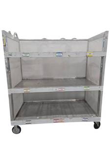 lot 321 image: New Age Industrial 3-Shelf Aluminum Utility Cart w Push Handle & Casters