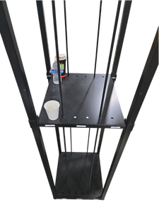 lot 382 image: Black Steel Two-Tier Shelving Unit with Vertical Rods and Pre-Drilled Shelves