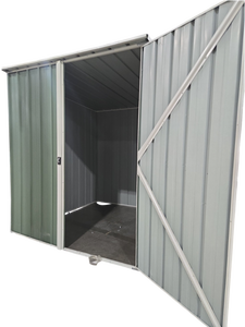 lot 383 image: Green Steel Storage Shed w Hinged Door, Slanted Roof & Latch