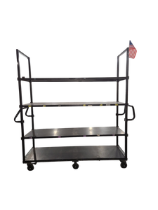 lot 393 image: 4-Tier Black Steel Rolling Cart w Side Push Handles and 6 Swivel Casters