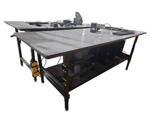 lot 422 image: Gray Laminate Top Steel Workbench w Lower Shelf, Adjustable Legs & Label Dispenser