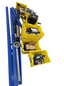 lot 439 image: FMH Conveyor Control & Junction Boxes, Wiring, Blue Steel Rails Lot