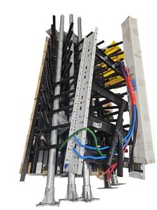 lot 443 image: Galvanized Steel Pipe Posts w Cast Base Flanges, Perforated Angle & Cable Lot