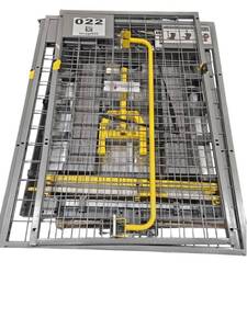 lot 444 image: Gray Steel Wire Mesh Guard Gate Panel w Yellow Tubular Handle Bar