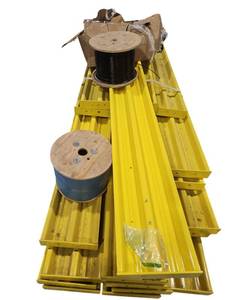 lot 445 image: Heartland Engineered Products Yellow Steel Channel Beams Lot w Cable Spools