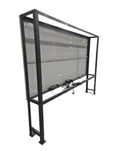 lot 455 image: Gray Panel Rack w 18 Yellow Holders, 5 Blue Bins & 15 Charging Docks