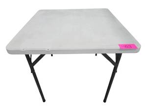 lot 463 image: Square Folding Table with Light Gray Plastic Top and Steel Legs