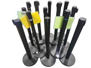 lot 464 image: Lot of Uline Retractable Belt Stanchions w Black Round Bases