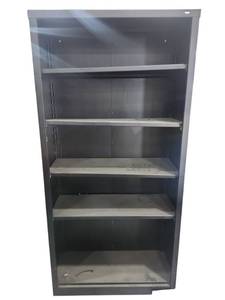 lot 465 image: (3) Black Steel 5-Shelf Open Bookcase Storage Cabinet with Adjustable Shelves