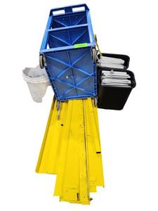 lot 500 image: Pallet Lot Blue Cart, 2-Drawer File Cabinet, Hardware, Yellow Steel Channels
