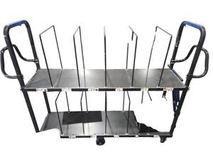 lot 467 image: Two-Tier Rolling Steel Cart w Divider Rails, Push Handles & Locking Casters